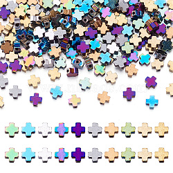 200Pcs 10 Colors Electroplated Synthetic Non-magnetic Hematite Beads, Cross, Mixed Color, 3x3x1.5mm, Hole: 0.5mm, 20pcs/color(G-TA0002-10)