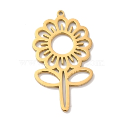 304 Stainless Steel Pendants, Laser Cut, Sunflower Charm, Real 18K Gold Plated, 32x18x1mm, Hole: 1mm(STAS-U010-20G)