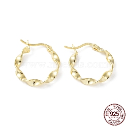 925 Sterling Silver Hoop Earrings, Twist Round Ring, Real 18K Gold Plated, 23.5x20.5x3mm(EJEW-K258-21G)