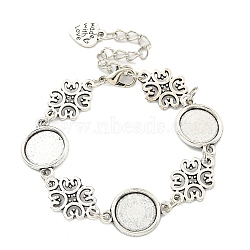 Antique Silver Plated Alloy Link Chain Bracelet Making, Fit for Cabochons, Flower, 6-5/8 inch(16.9cm), Tray: 12mm(MAK-K023-03A-AS)