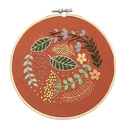 Embroidery Kit, DIY Cross Stitch Kit, with Embroidery Hoops, Needle & Cloth with Leaf Pattern, Colored Thread, Instruction, Leaf Pattern, 21.4x21x0.03cm, 1color/line, 10color(DIY-M026-01B)