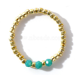 Simple and Stylish Glass & Synthetic Turquoise Beaded Fashion Ring for Women, Light Khaki(BM5929-2)