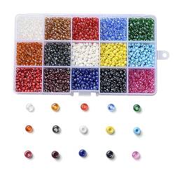 180G 15 Colors Glass Seed Beads, Lustered, Round, Mixed Color, 6/0, 4~5x2.5~4.5mm, Hole: 1.2~1.5mm, 12g/color(SEED-JQ0003-01D-4mm)