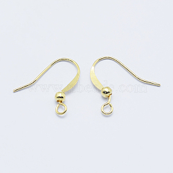 Long-Lasting Plated Brass French Earring Hooks, Flat Earring Hooks, Ear Wire, with Horizontal Loop, Nickel Free, Real 18K Gold Plated, 19x17x3mm, Hole: 1.5mm, 21 Gauge, Pin: 0.7mm(KK-K204-137G-NF)