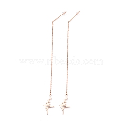 304 Stainless Steel Ear Thread, Chain Tassel Earrings, with Plastic Ear Nuts, Heartbeat, Rose Gold, 135x1mm, Pin: 0.8mm(STAS-P251-09RG)