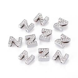 Alloy Initial Slide Charms with Grade A Rhinestones, for Personalized Name Necklaces Making, Lead Free & Nickel Free, Platinum, Letter.Z, 12.5x10.5x4.5mm, Hole: 8x2mm(ALRI-R032-Z-FF)