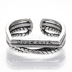 Tibetan Style Alloy Cuff Finger Rings, with Word Good Luck, Antique Silver, US Size 6(16.5mm)(RJEW-T009-06AS)