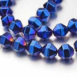 Electroplate Non-magnetic Synthetic Hematite Bead Strands, Polygon, Blue Plated, 8x8mm, Hole: 1mm, about 51pcs/strand, 15.7 inch(G-F300-29B-05)