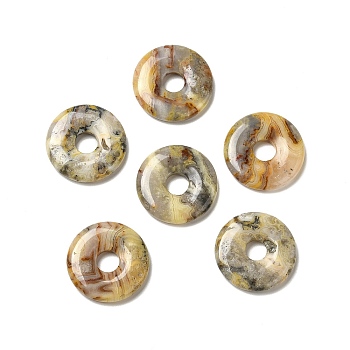 Natural Crazy Agate Pendants, Donut/Pi Disc Charm, 29.5x5.5mm, Hole: 8.3mm