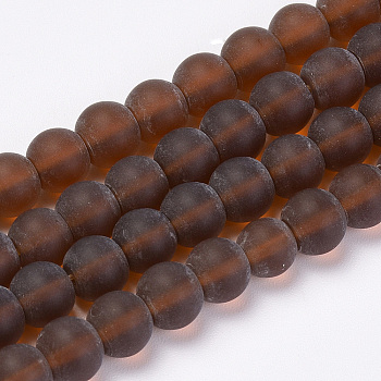 Transparent Glass Beads Strands, Frosted, Round, Coconut Brown, 8mm, Hole: 1.5mm, about 42pcs/strand, 11.8 inch