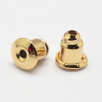 Grade AAA Brass Ear Nuts, Earring Backs, Cadmium Free & Nickel Free & Lead Free, Real 18K Gold Plated, 5.5x5mm, Hole: 1mm