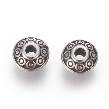 304 Stainless Steel Spacer Beads, Flat Round, Antique Silver, 8x4mm, Hole: 2.2mm