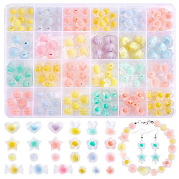 Elite Transparent Acrylic Beads, Bead in Bead, Frosted, Faceted, Mixed Shapes, Mixed Color, 9.5~14x9.5~21.5x6~11.5mm, Hole: 2~2.5mm