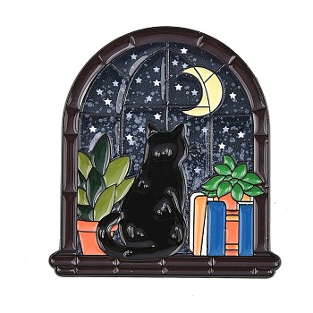 Enamel Pins, Alloy Lapel Pin Backs for Backpack Clothes, Black, Cat Shape, 45.5x41.5mm