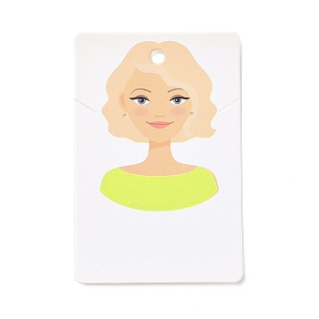 Paper Earring Display Cards, Earring Holder Cards, Rectangle with Girl Pattern, Bisque, 9x6x0.03cm, Hole: 5mm and 1mm