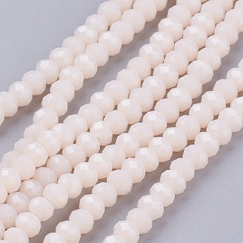Faceted Imitation Jade Glass Beads Strands, Flat Round, PapayaWhip, 3x2mm, Hole: 0.5mm, about 160~165pcs/strand, 15.35 inch~15.75 inch(39~40cm)