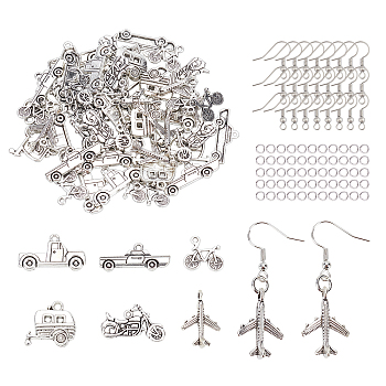 ARRICRAFT DIY Earring Making Kit, Including 60Pcs 6 Style Tibetan Style Alloy Pendants, 160Pcs Brass Jump Rings, 100Pcs Iron Earring Hooks, Mixed Color, Pendant: 11~22x15~26x2~3mm, Hole: 1~2.5mm, 10Pcs/style