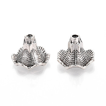 Tibetan Style Alloy Bead Caps, Flower, Antique Silver, 17x22x22mm, Hole: 2mm, about 163pcs/1000g