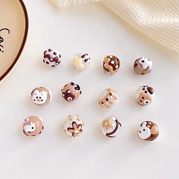 Opaque Acrylic Beads with Enamel, Hand Painted Beads, Round, Mixed Color, 16mm