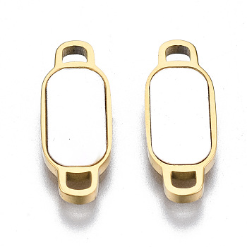 304 Stainless Steel Links Connectors, with Shell, Rectangle, Seashell Color, Real 14K Gold Plated, 16.5x6x1.5mm, Hole: 1.5x1.5mm