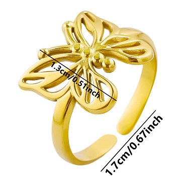 Stylish Butterfly Open Cuff Ring for Women, 304 stainless steel Ring, Golden
