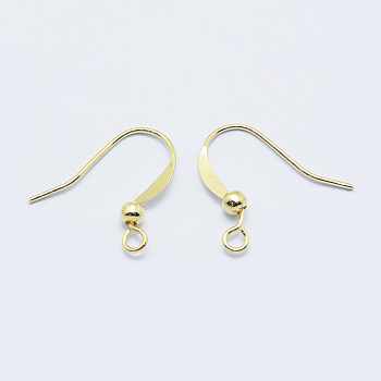 Long-Lasting Plated Brass French Earring Hooks, Flat Earring Hooks, Ear Wire, with Horizontal Loop, Nickel Free, Real 18K Gold Plated, 19x17x3mm, Hole: 1.5mm, 21 Gauge, Pin: 0.7mm