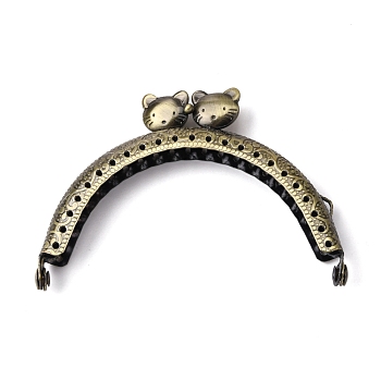 Iron Purse Frames Handles, Half Round with Cat, for Bag Accessories, Antique Bronze, 6x8.8x1.15cm, Inner Diameter: 8cm