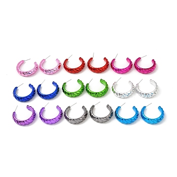 Twist Ring Acrylic Stud Earrings, Half Hoop Earrings with 316 Surgical Stainless Steel Pins, Mixed Color, 34.5x9mm