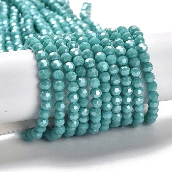 Opaque Glass Beads Strands, Faceted, Round, Cadet Blue, 4mm, Hole: 0.7mm, about 88~95pcs/strand, 12.99~14.06 inch(33~35.7cm)