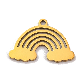 201 Stainless Steel Pendants, Laser Cut, Rainbow with Cloud Charm, Golden, 13.5x19x1mm, Hole: 1.4mm