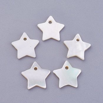 Shell Pendants, Dyed, Star Charms, White, 12x2mm, Hole: 1.2mm
