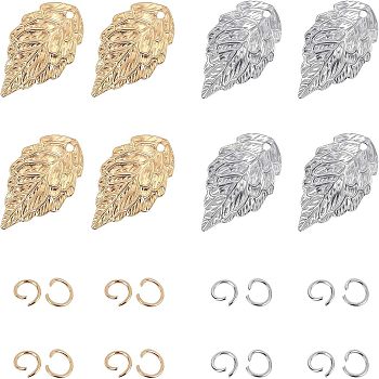 304 Stainless Steel Pendants, with Jump Rings, Leaf, Golden & Stainless Steel Color, 17.5x10x0.5~0.6mm, Hole: 1mm, 2 colors, 20pcs/color, 40pcs