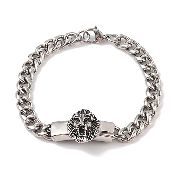 304 Stainless Steel Viking Lion Link Chain Bracelets for Men, Antique Silver, 9-1/8 inch(23cm)