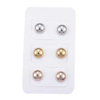304 Stainless Steel Ear Studs, Hypoallergenic Earrings, Half Round/Dome, Mixed Color, 15x8mm, Pin: 1mm, 3pairs/card
