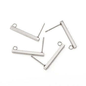 304 Stainless Steel Stud Earring Findings, Rectangle, Stainless Steel Color, 20x2mm, Hole: 1.6~2mm, Pin: 0.7mm