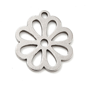 201 Stainless Steel Pendants, Flower Charms, Stainless Steel Color, 14x12.5x1mm, Hole: 1.2mm