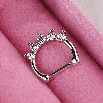 316L Stainless Steel Micro Pave Cubic Zirconia Hoop Nose Rings, Round, Inner Diameter: 10mm, Pin: 1.2mm