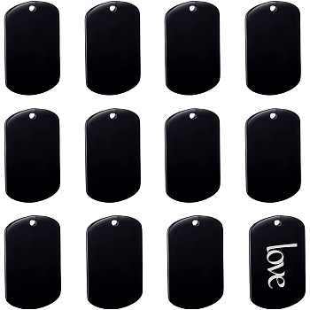 Aluminium Big Pendants, Pet Tag, Rectangle with Round Corner, Black, 50x29x1mm, Hole: 3.5mm, 30pcs/box