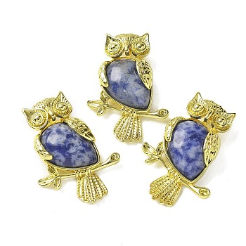 Natural Blue Spot Jasper Pendants, Brass Owl Charms, Golden, Rack Plating, Cadmium Free & Lead Free, 36.5x26.5x7.5mm, Hole: 6.5x4.5mm