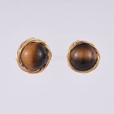Natural Tiger Eye Ball Stud Earrings(EJEW-JE03980-06)-3
