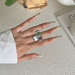 Natural Amethyst & Natural Green Aventurine & Natural Crystal Quartz 304 Stainless Steel Finger Rings, Oval, Stainless Steel Color, Inner Diameter: Adjustable(FS-WGE331D-12)