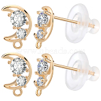 6 Pairs Brass Clear Cubic Zirconia Stud Earring Findings, with Loop, Moon, Moon, 11x7mm, Hole: 1mm, Pin: 12x0.7mm(KK-BBC0019-05A)