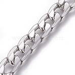Tarnish Resistant 201 Stainless Steel Cuban Link Chains, Chunky Curb Chains, Twisted Chains, Unwelded, Textured, Stainless Steel Color, 9.5mm, Links: 14x9.5x2.5mm(CHS-L020-034B-P)