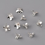 Brass Bead Cap Pendant Bails, for Globe Glass Bubble Cover Pendant Making, Flower, Silver, 5x8.5mm, Hole: 1.4mm(KK-WH0044-54S)