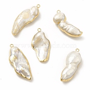 Baroque Natural Keshi Pearl Pendants, Nuggets Charms, with Brass Loops, Light Gold, 32~39x12~17x5~11mm, Hole: 1.6~1.8mm(PEAR-P004-23KCG)