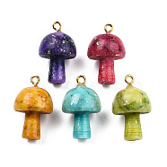 Natural Quartz Pendants, with Light Gold Plated Alloy Loops and Natural Opal, Dyed & Heated, Mushroom, Mixed Color, 26.5x16mm, Hole: 2mm(G-N330-68)