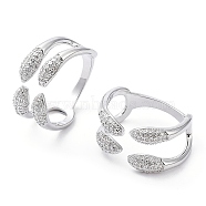 Clear Cubic Zirconia Snake Open Cuff Rings, Brass Jewelry for Women, Platinum, Inner Diameter: 19mm(RJEW-G287-02P)