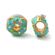 Cartoon Animal Donut Alloy Enamel European Beads, Large Hole Beads, Imitation Food, Medium Turquoise, 12x11x8mm, Hole: 5mm and 4mm(FIND-U008-02G-B)