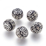 Handmade Indonesia Beads, with Metal Findings, Round, Antique Silver, Black, 19.5x19mm, Hole: 1mm(IPDL-E010-20H)