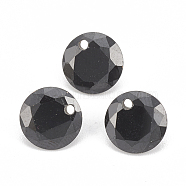 Cubic Zirconia Charms, Faceted, Flat Round, Black, 4x2mm, Hole: 0.7mm(ZIRC-N033-C-01)